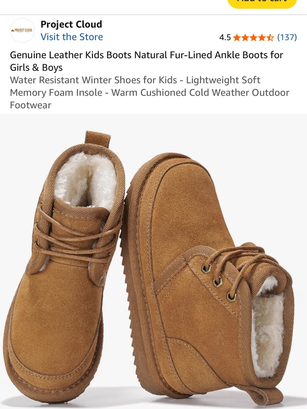 Project Cloud Kids' Brown Suede Fur-Lined Ankle Boots